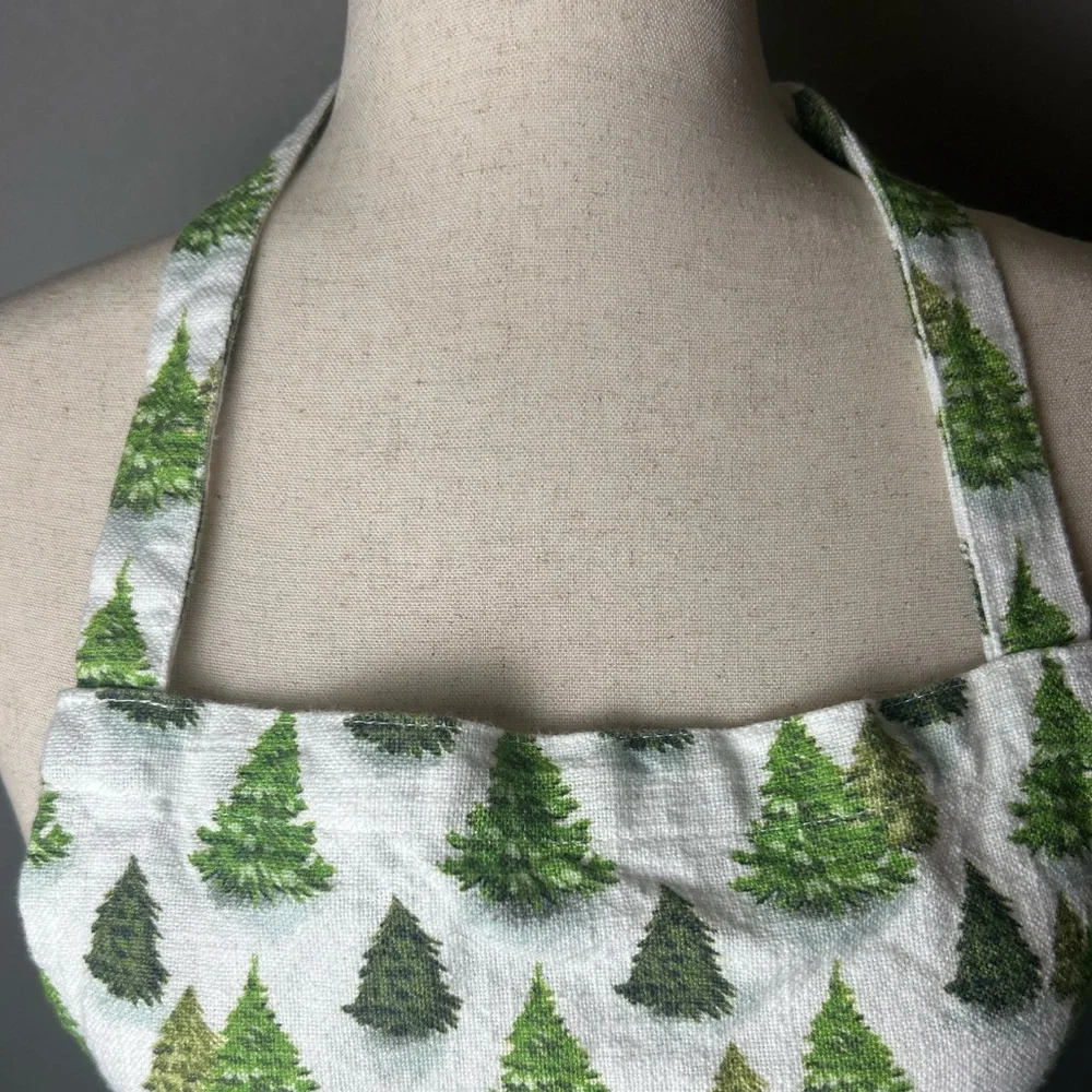Green‎ Christmas Tree Ruffled Full Apron bib holiday baking one size